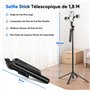 Jeebel Trépied à Suivi Automatique du Visage - 180cm Perches Selfie Extensible avec Lumière LED/Commande Gestuelle/NO App/360° R