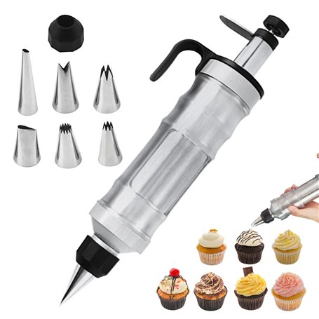 LEKEFETO Seringue à garnir professionnelle en acier inoxydable avec 6 douilles