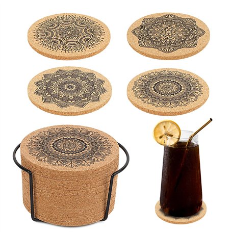 talifoca Lot de 12 dessous de verre en liège - En bois - Réutilisables - Ronds - En liège - Absorbants - Pour café