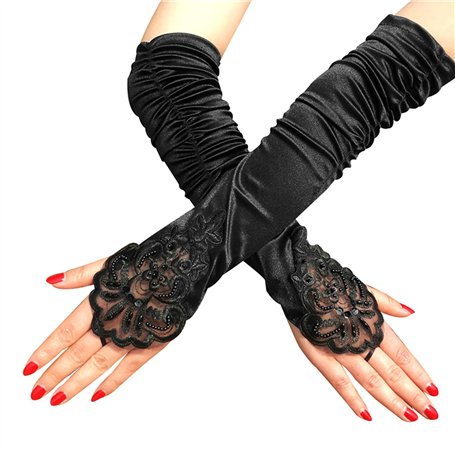 NyxSeat 1 pièce - Gants longs en satin - Motif floral - Style gothique - Rétro - Convient pour les spectacles sur scène