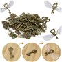 101 pièces Ensemble de Pendentifs à Clé Antiques Vintage Décoratifs (50 x Clés Volantes Charmes, 50 x Ailes de Libellule, 1 x 30