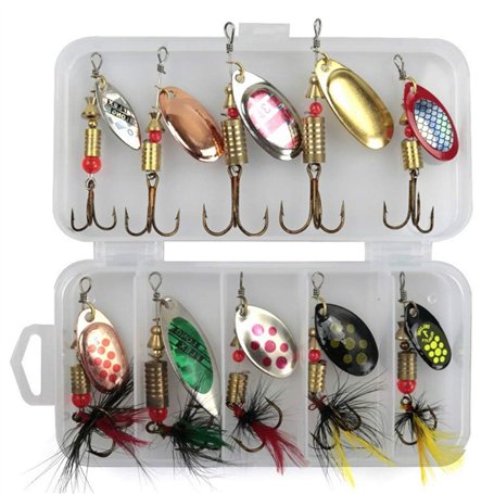 kinoco Lot de 10 leurres de pêche Multicolores avec boîte pour la pêche à la Truite