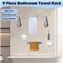 9 pcs Porte Serviette Salle de Bain sans Percage, ELEPRUC Porte-Serviettes Murale, Support Serviette Acier Inoxydable, Adhesif P