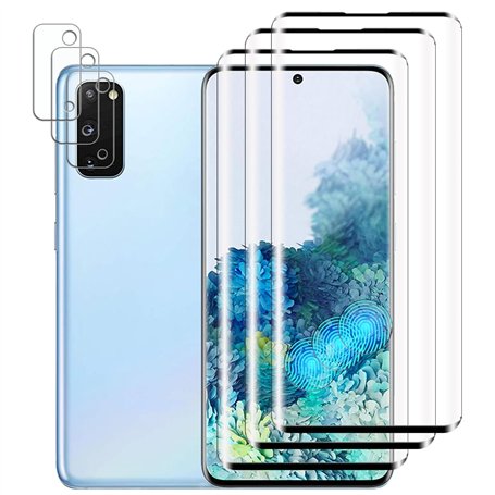 Tzstz 3+3 Pièces Verre Trempé Protecteur,pour Samsung Galaxy S20 4G/ 5G,3D couverture plein écran,Dureté 9H,Anti Rayures,Samsung