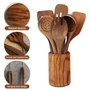 Ustensiles de Cuisine bois de,7 pièces Ustensiles de Cuisine en teck,comprenant un Ensemble de Cuillère en bois Cuisine,une Spat