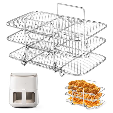 Grille pour Friteuse à air - Accessoires Air Fryer - Multifonction Trois Couche Empilable Compatible - Acier Inoxydable 304 - Ac