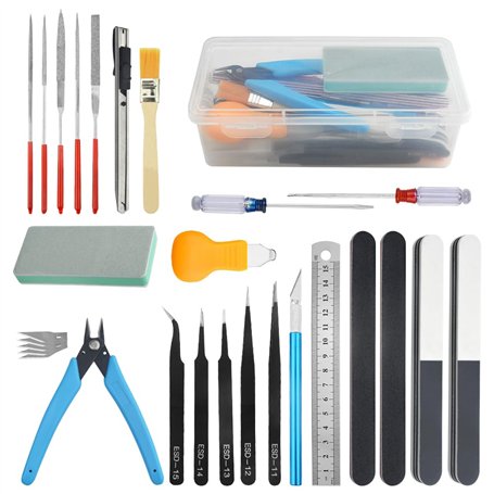 BGTXINGI Lot de 28 outils de modélisation de base pour outils de modélisme Gundam avec boîte en plastique - Pour assemblage