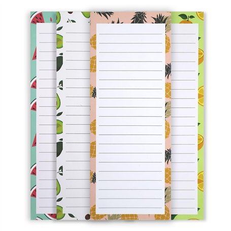GOIYZTTR Lot de 4 Bloc Notes Magnetiques Liste de Courses Magnetique Frigo Motifs de Fruits Colorés Blocs Notes Avec Aimant Conv