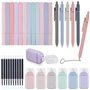 WIYETY Lot de 33 surligneurs pastel : 12 marqueurs esthétiques 5 stylos gel à encre noire avec 10 mines de rechange incluses et