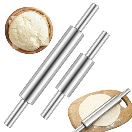 WIYETY Lot de 2 Rouleaux à Pâtisserie en Acier Inoxydable : 38 cm et 30 cm Anti-Adhésif pour Fondant