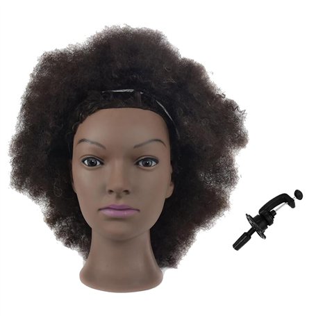 Tcwuzick Tête de mannequin africain américain avec 100 % cheveux humains - Pour la cosmétologie - Cheveux afro - Pour le coiffag
