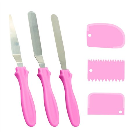 3 spatules en acier inoxydable pour glaçage et 3 grattoirs en plastique pour gâteaux