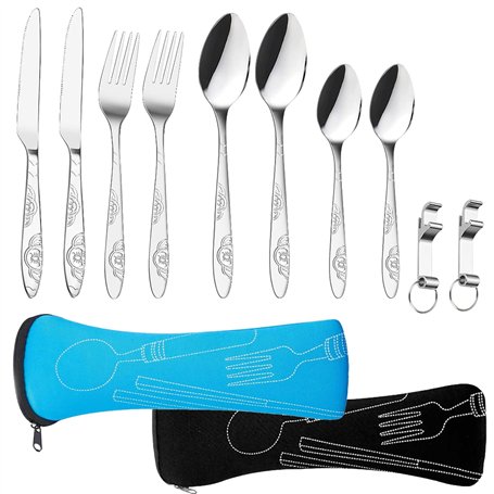 2 Pièces Couverts en Acier Inoxydable avec Sac