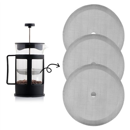 EASYKEENECOM Lot de 3 filtres de rechange pour cafetière à piston - 350 ml - En acier inoxydable - Pour cafetière à piston à pis