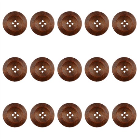 Lot de 15 Boutons en Bois à Quatre Yeux Avec Bords Ronds - Pour Cardigan