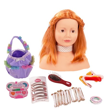 Götz 1192054 postiche aux Cheveux Roux et aux Yeux Marrons - Tête de Coiffure et de Maquillage de 28 cm de Haut en Set de 57 piè