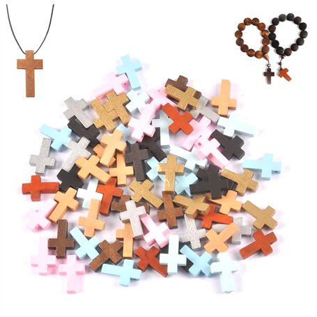 CHENNAN 50 Pcs Pendentif Croix En Bois Minni Croix en bois crucifix Croix Breloques Croix Bois Perles DIY Mini Croix Charmes Cro