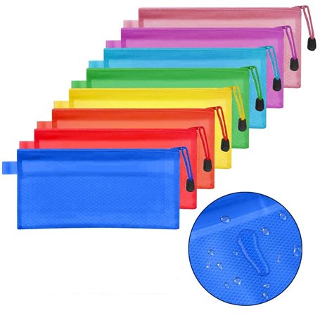 FOCCTS 16 pièces Trousses Transparentes lot Sac de rangment imperméable coloré Pencil Box Trousse de Toilette Stylo Pochettes à