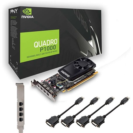PNY Nvidia Quadro P1000 4 Go GDDR5 4 x Mini DisplayPort Support pour carte graphique professionnelle Noir 4 câbles d'affichage i