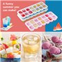RUNMKUO Lot de 4 bacs à glaçons en silicone avec couvercle,certifié LFGB et sans BPA, Empilable Glaçons Plaque Carré Ice Cube Tr
