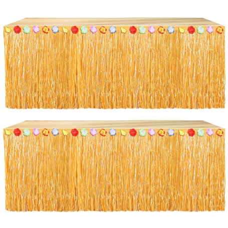 Eowppue Luau Lot de 2 jupes de table hawaïennes naturelles 2