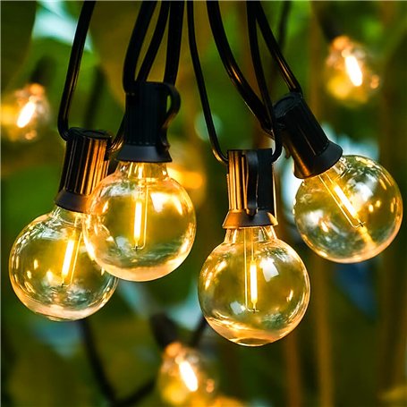 Guirlande lumineuse LED d'extérieur - 20 m - Avec 30 + 4 ampoules G40 - Étanche IP65 - Pour l'intérieur et l'extérieur - 2700 K