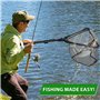 BNGXR Épuisette Pêche Pliable, Caoutchouc Filet Téléscopique Landing Net Antirouille Alliage D'aluminium Nylon Filet de Pêche 95