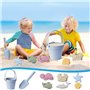 Golgner 8 pcs Ensemble de Jouets de Sable en Silicone, Ensemble de Jouets de Plage en Silicone, Jouet de bac à Sable avec Seau, 