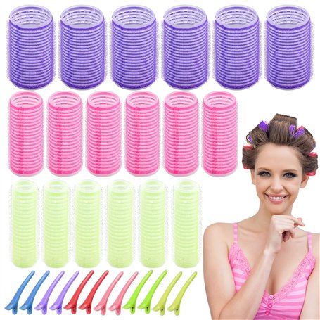 BLUESEABUY 30 Pcs Rouleaux de Cheveux 18 Rouleaux à Cheveux Auto-Agrippants Bigoudis Cheveux en 3 Tailles (16mm 25mm 35mm) et 12