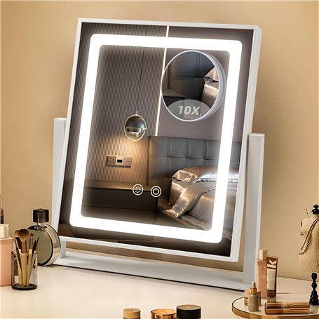 Miroir Coiffeuse avec lumière LED Miroir Hollywood avec 3 Modes D'éclairage Couleur Miroir Coiffeuse Lumineux avec Miroir Détach
