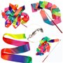 2 Pièces Ruban de Danse,2m Bandes de Danse avec bâton,Ruban Gymnastique Enfan Arc-en-Ciel,Fitness Rubans de Gymnastique Rythmiqu