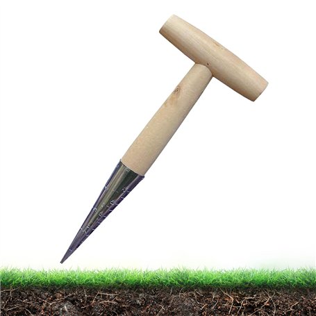 LUMOOM Outils de plantation de bulbes en bois - Avec calibrage et poignée en bois - Outils de jardinage traditionnels - Distribu