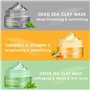 3 Pièces Masque d'Argile, Masque Visage au Curcuma-Masque d'Argile au thé Vert -Masque de Boue aux Minéraux de la Mer Morte, Kit
