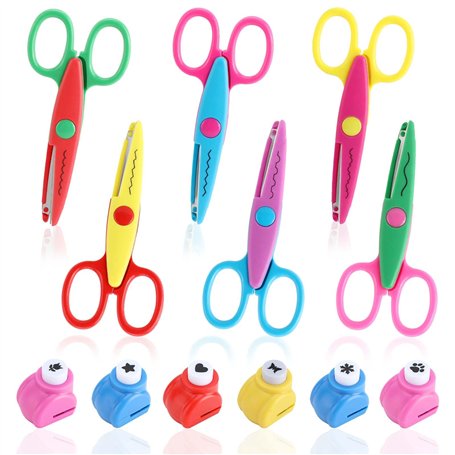 Lot de 6 Ciseaux de Bricolage pour Enfants avec 6 Perforatrices à Papier