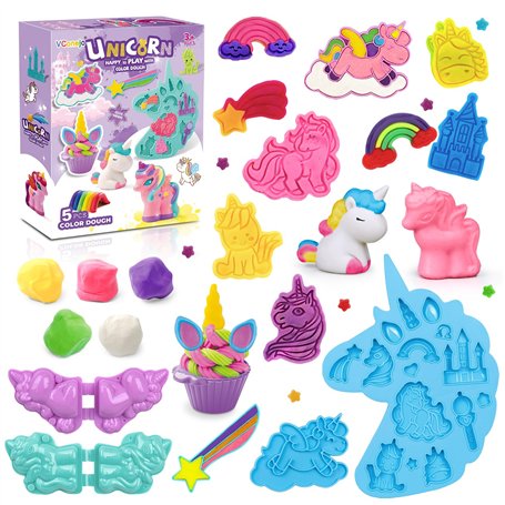 Pâte à modeler pour enfants à partir de 3 ans - Thème licorne Play Color Dough - Accessoires d'art et d'artisanat - Kit avec 11