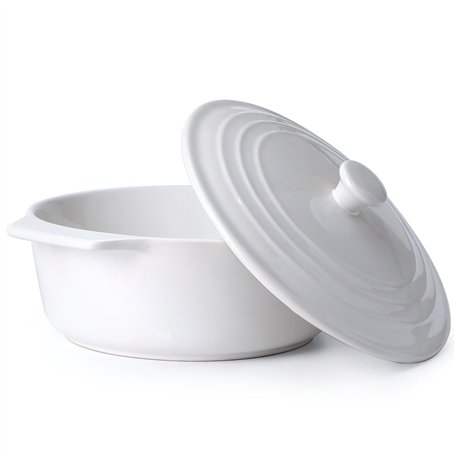 Cocotte ronde en céramique avec couvercle - Passe au four - 23 cm - Blanc