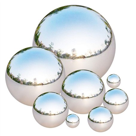 Tiberham Lot de 8 boules creuses réfléchissantes en acier inoxydable pour jardin et maison 42 à 200 mm