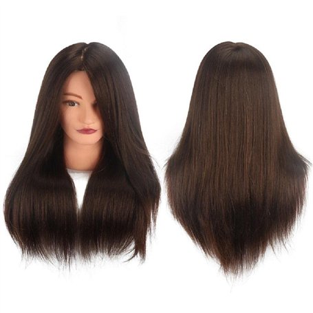 Tête de mannequin 100 % cheveux humains naturels Marron 45