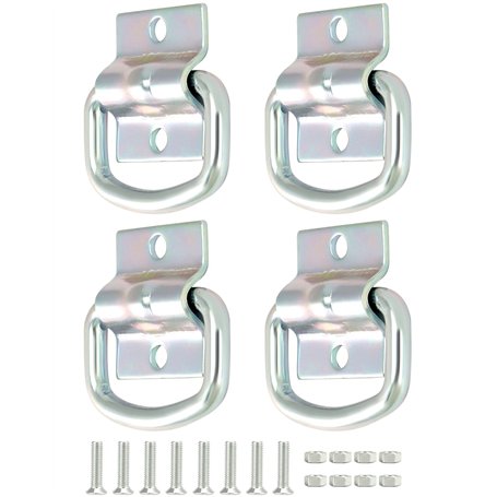 QWORK® Lot de 4 anneaux d'arrimage robustes en D - acier galvanisé - pour remorques