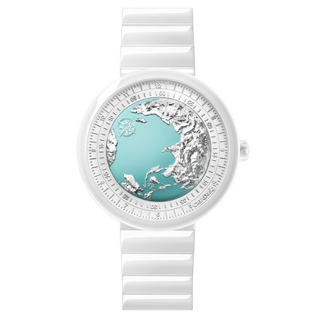 CIGA Design Montre Automatique Femme - Blue Planet Ice Age Série U Montre Céramique Style de Mode en Cristal Saphir avec Bracele