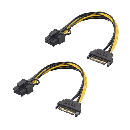 Cable Matters Lot de 2 câbles SATA 15 broches mâle vers 8 broches 18cm(d'alimentation (6+2) 8 broches vers SATA/Câble PCIe 6 bro
