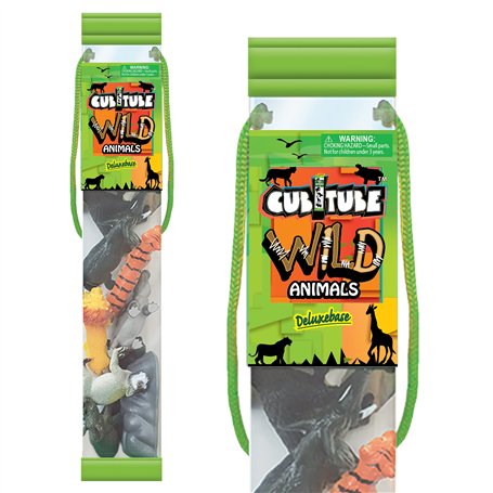 Cubitube - Animaux Sauvages de Deluxebase. 11 pièces de Petites Figurines d'animaux de Safari. Tube de Rangement en Plastique ré