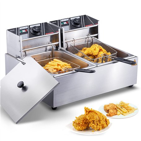VEVOR Friteuse Électrique Commerciale 20 L Contenant 12 L de l'Huile 5000 W 2 Cuves Friteuse à Huile en Inox 2 Paniers à Frire C
