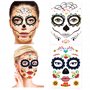 Halloween Tatouages Temporaires pour visage (8 Feuilles), Howaf Crâne mort Floral Squelette Noir Tatouages éphémères Pour homme 