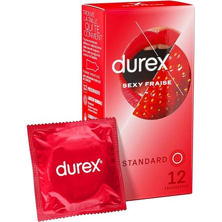 Durex - 12 Préservatifs Sexy Fraise - Extra Lubrifié Saveur Fraise
