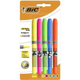 BIC Highlighter Grip Decor Surligneurs Pointe Biseautée - Couleurs Assorties