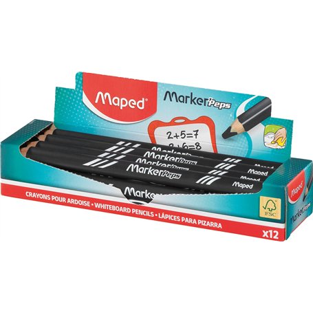Maped - 12 Crayons de Couleur Noirs pour Ardoise Marker'peps Wood - Crayons Format Jumbo