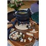BAUMALU - Service à Fondue - Caquelon en Fonte - Couvercle Anti-Éclaboussures - Réchaud - Brûleur à Pâte - 6 Fourchettes - Plate