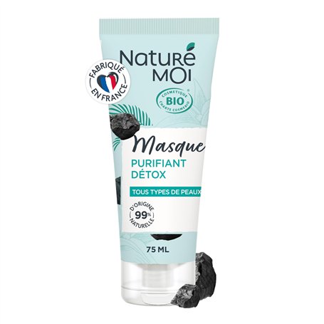 Naturé Moi - Masque Visage Purifiant Détox - Soin Visage - À l'Aloe Vera Bio et au Charbon Végétal Noir - 99% d'Origine Naturell