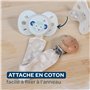 BIOLANE - Attache tétine bébé - Pour tétine sans anneau - Tissu 100% coton - Beige - Fixation Silicone - Clip en bois et métal -